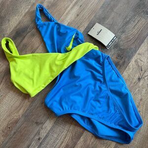 Nike Move to Zero One Piece Swimsuit Lime Green Blue Athletic Sporty NWT S